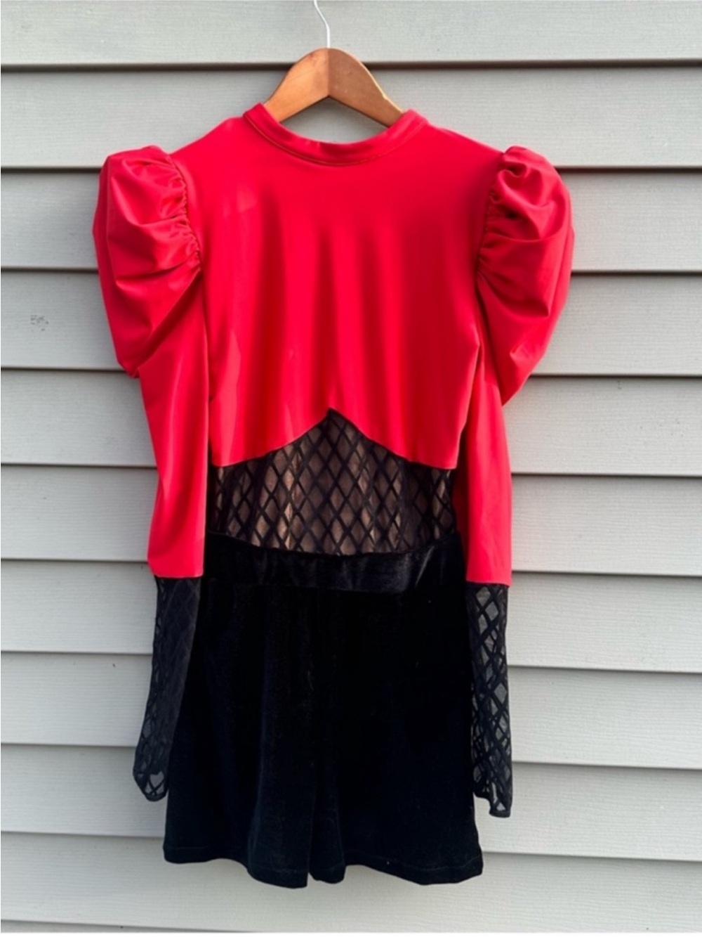 Red black velvet revolution dance costume shorts puff sleeve medium RC22732